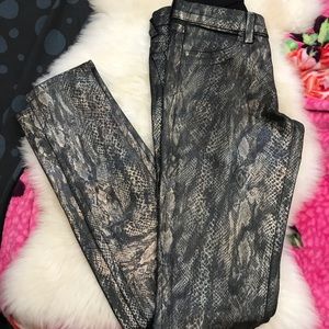 J Brand snake print wax coated stretch denim jeans